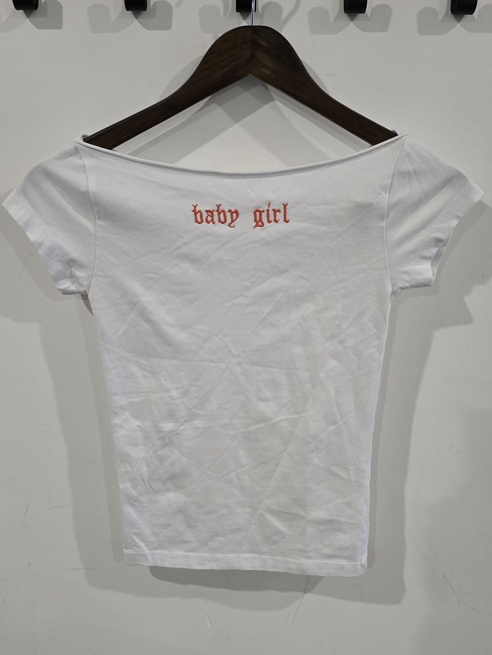 Urban Outfitters White Tee with Red "baby girl" Embroidery